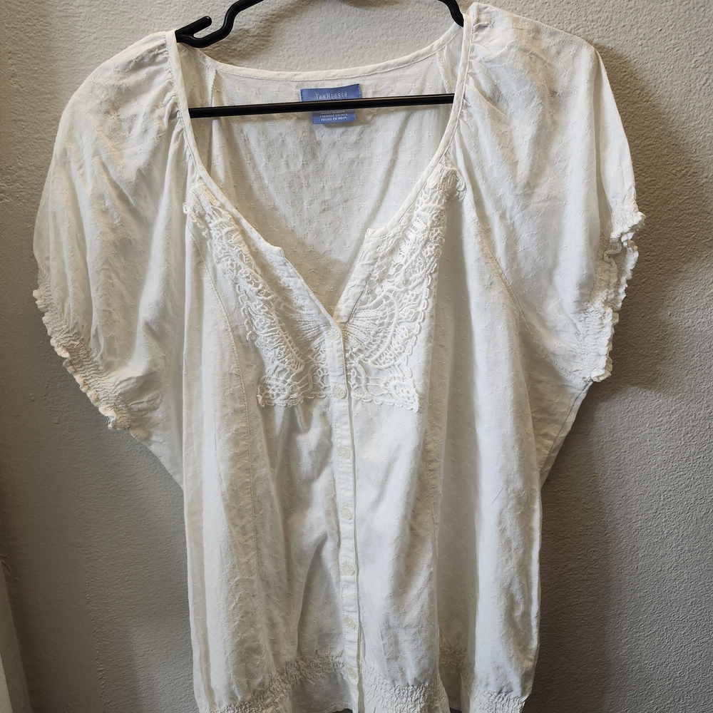 Van Heusen Cream Blouse with Lace Accents